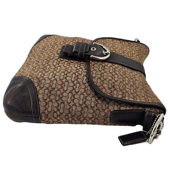 COACH 6376 Soho Brown Signature Monogram Logo Jacquard Leather Shoulder Bag - Picture 8 of 12